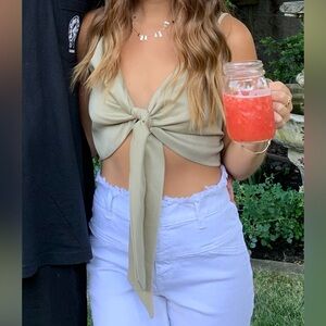 Princess Polly Jamelia Tie Front Top Khaki